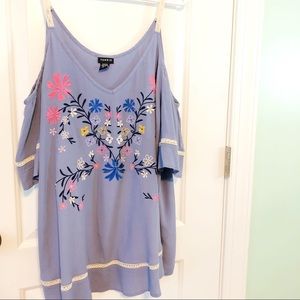 flowy and floral cold-shoulder blouse